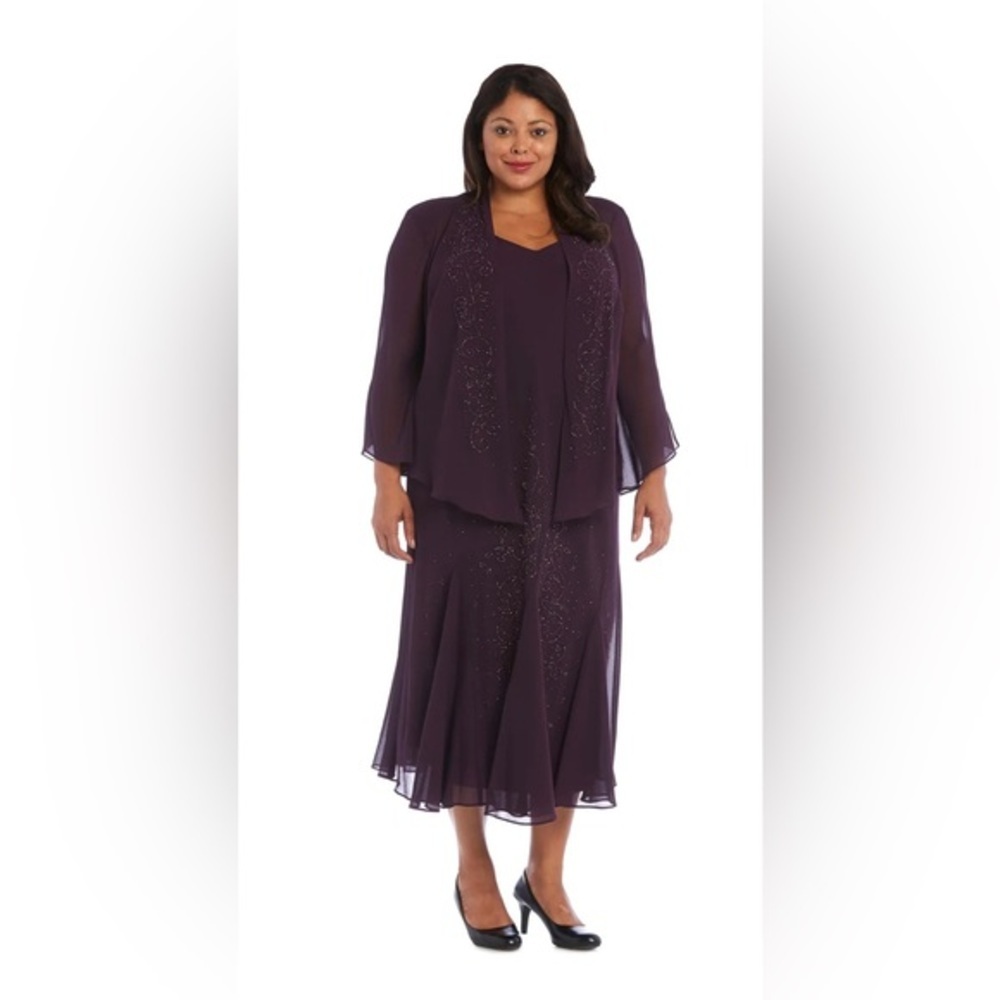 R & M Richards NWT Beaded V-Neck 2-Piece Dress Size